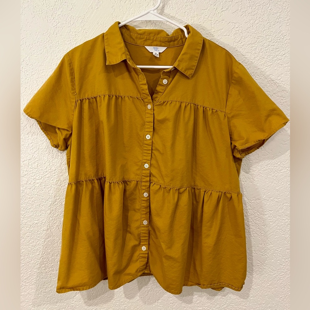 Time and Tru Mustard Button-Down Peplum Women's Top
